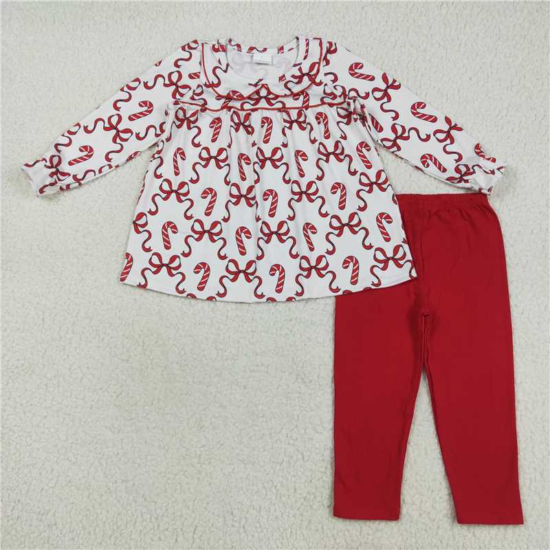 Baby Girls Christmas Candy Cane Collection - Ruffle Pants Set & Peter Pan Collar Dress