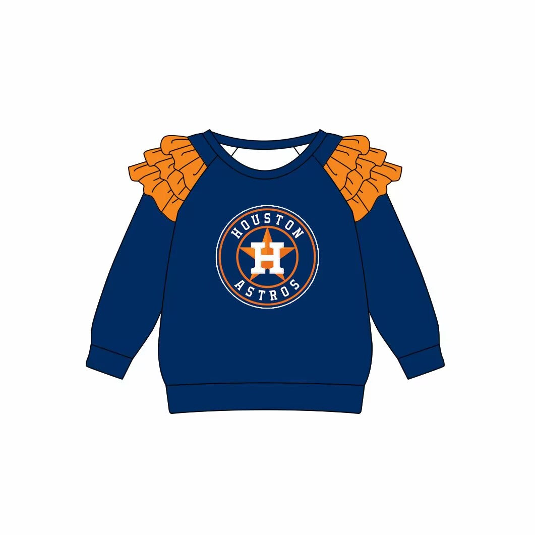 Custom moq 3 eta 6-7weeks team baby girls clothes H dark blue long sleeve top