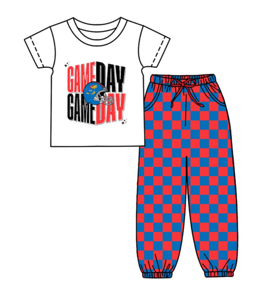 Custom summer teams baby boy clothes team GAME DAY plaid short sleeve pants sets-25.8.22
