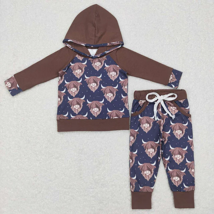 RTS NO MOQ Sibling Baby girls boy clothes western hooded long-sleeved trousers suits