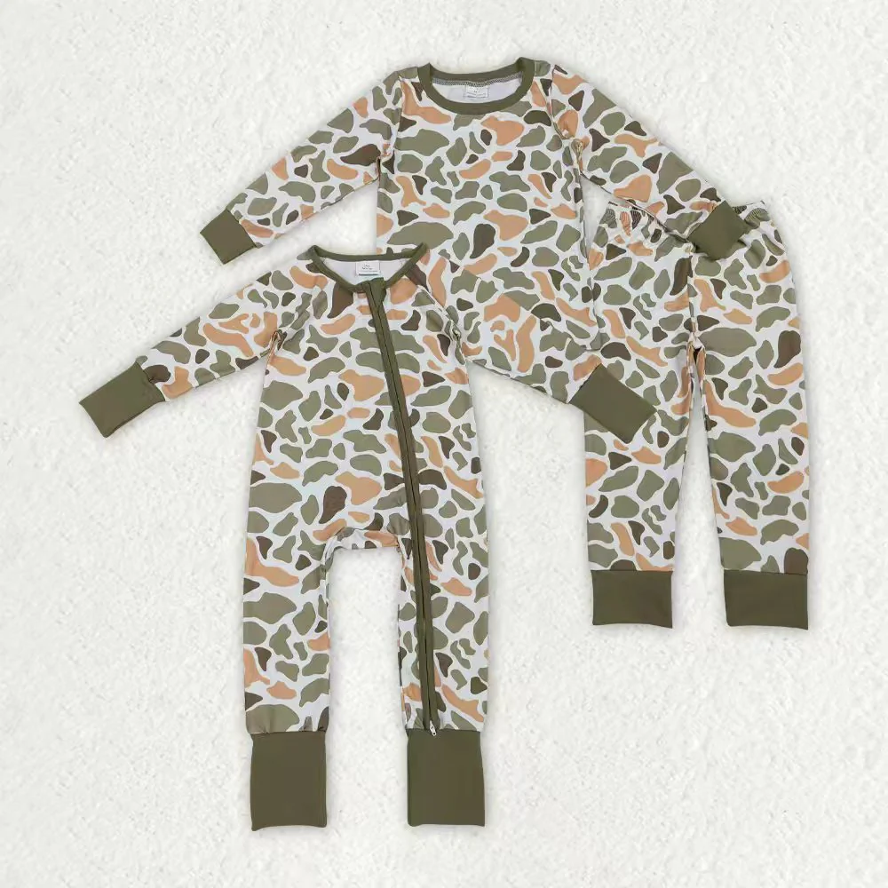 RTS Sibling baby boy clothes camouflage long Sleeve pants sets and rompers