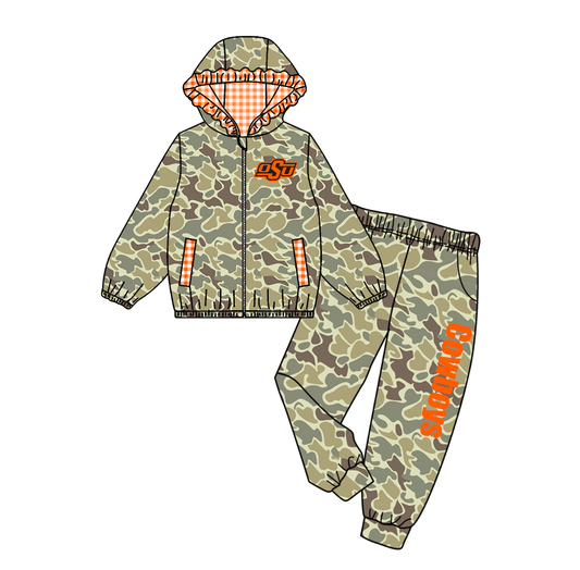 Custom moq 8 mix size eta 6-8weeks milk silk summer team camouflage baby girl clothes hooded long sleeve pants sets-25.9.18