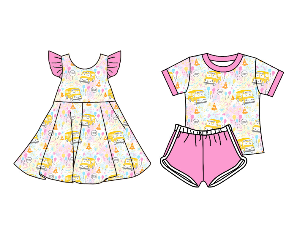 25.6.9 custom each style moq 5eta 4-6week Sibling Sister back to school baby girl short sleeve shorts sets and dresses match design