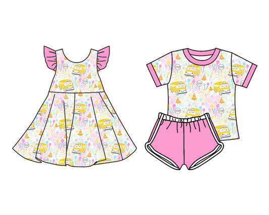 25.6.9 custom each style moq 5eta 4-6week Sibling Sister back to school baby girl short sleeve shorts sets and dresses match design