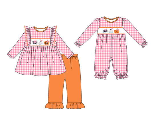 25.7.18 custom each style moq 5eta 4-6week Sibling Sister pumpkin baby girl long sleeve pants sets and rompers match family design