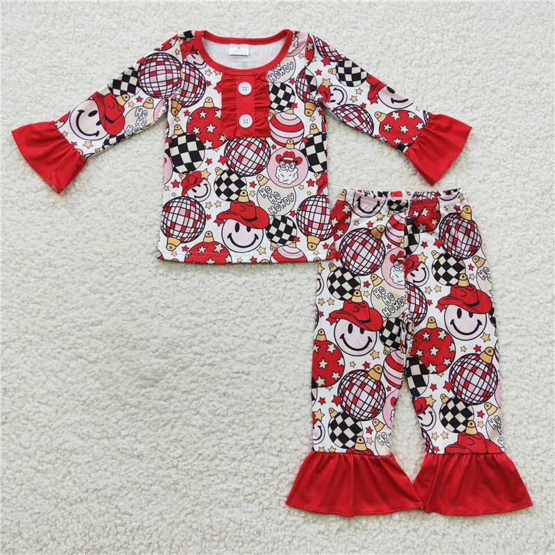 Baby Girls boys Christmas style smiley light ball print red Family siblings set