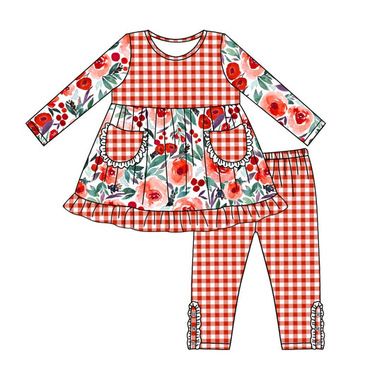 5.22custom each style moq 5eta 4-5week Sibling Sister red floral girls outfits and dress match family design