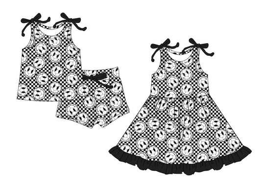 4.4 custom each style moq 5eta 4-6week Sibling Sister smiley baby girl short sleeve shorts sets and dresses match design