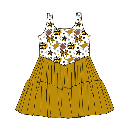 Custom moq 5 mix size milk silk summer teams Baby Girls Sleeveless Dark brownish-yellow Knee-Length Dress Cute Clothing for Little Girls