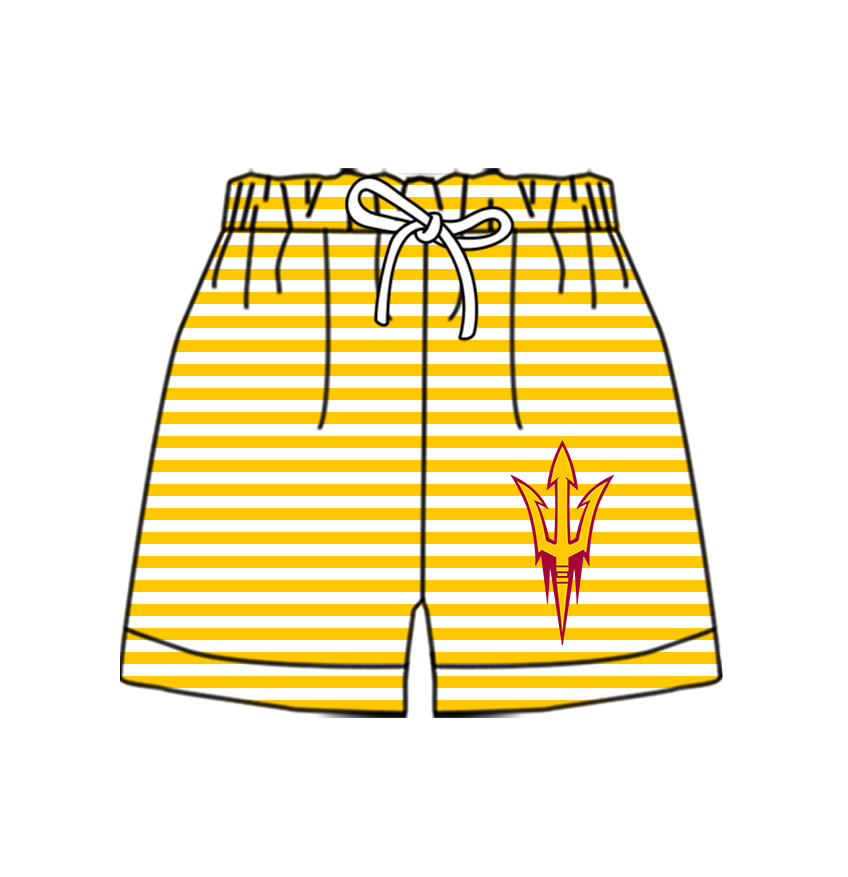 Custom moq 5 mix size milk silk summer teams Baby Yellow Striped Drawstring Shorts for Children Elastic Waist Kids Summer Shorts