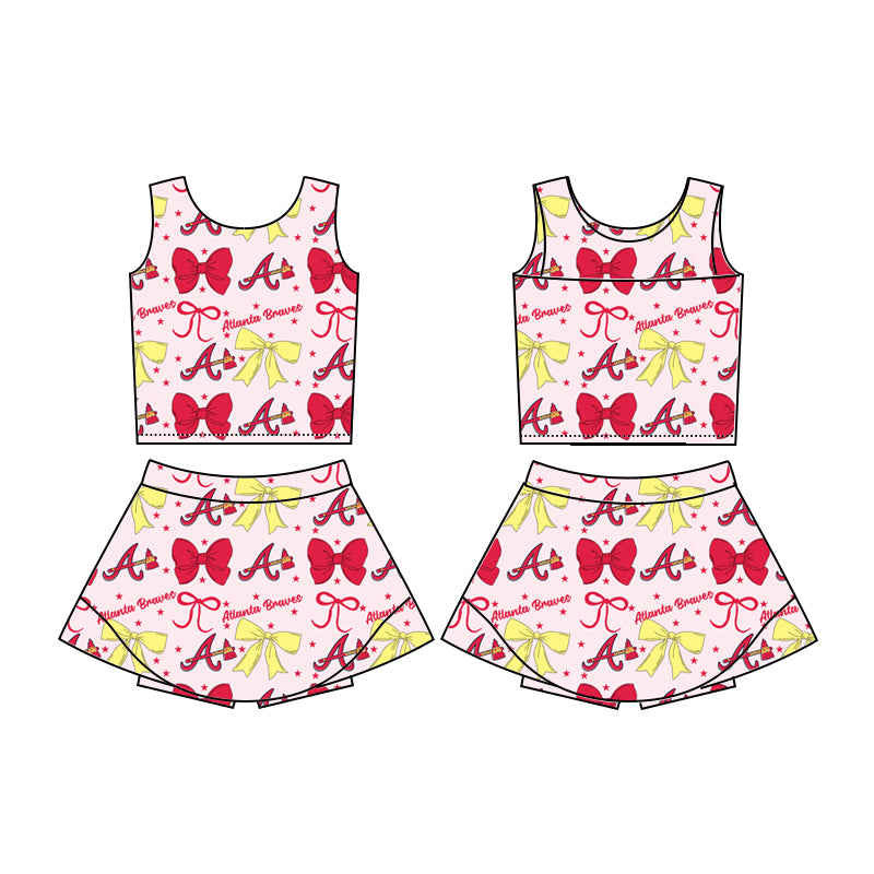 Custom moq 5 mix sizes summer teams baby girls clothes team bow sleeveless skirts shorts sets-25.6.20