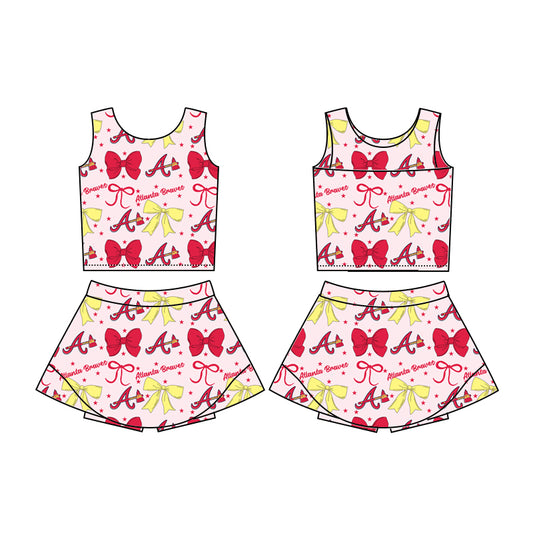 Custom moq 5 mix sizes summer teams baby girls clothes team bow sleeveless skirts shorts sets-25.6.20
