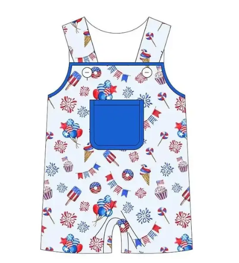 5.17custom each style moq 5eta 4-5week Sibling Sister independence Day print blue girls and boys outfits and baby romper match family design