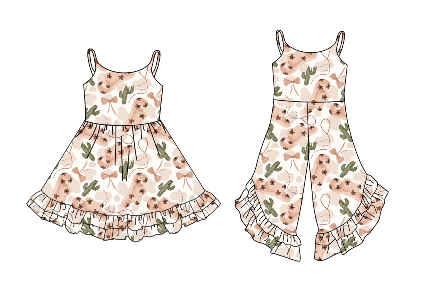 2.26 custom each style moq 5eta 4-6week Sibling Sister bow catcus baby girl dress and jumpsuit match family design