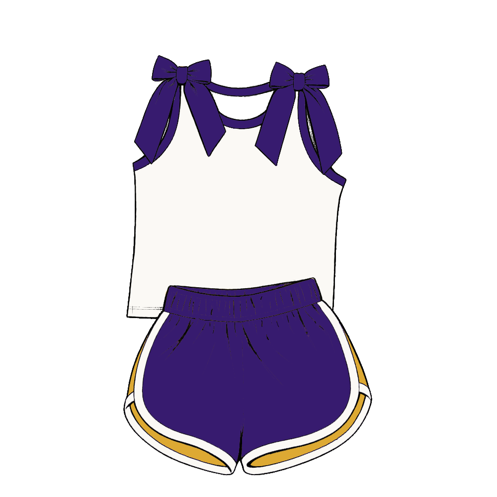 custom moq 5 mix size Baby Girls Bow Sleeveless Purple Top Shorts Summer Casual Clothes Set