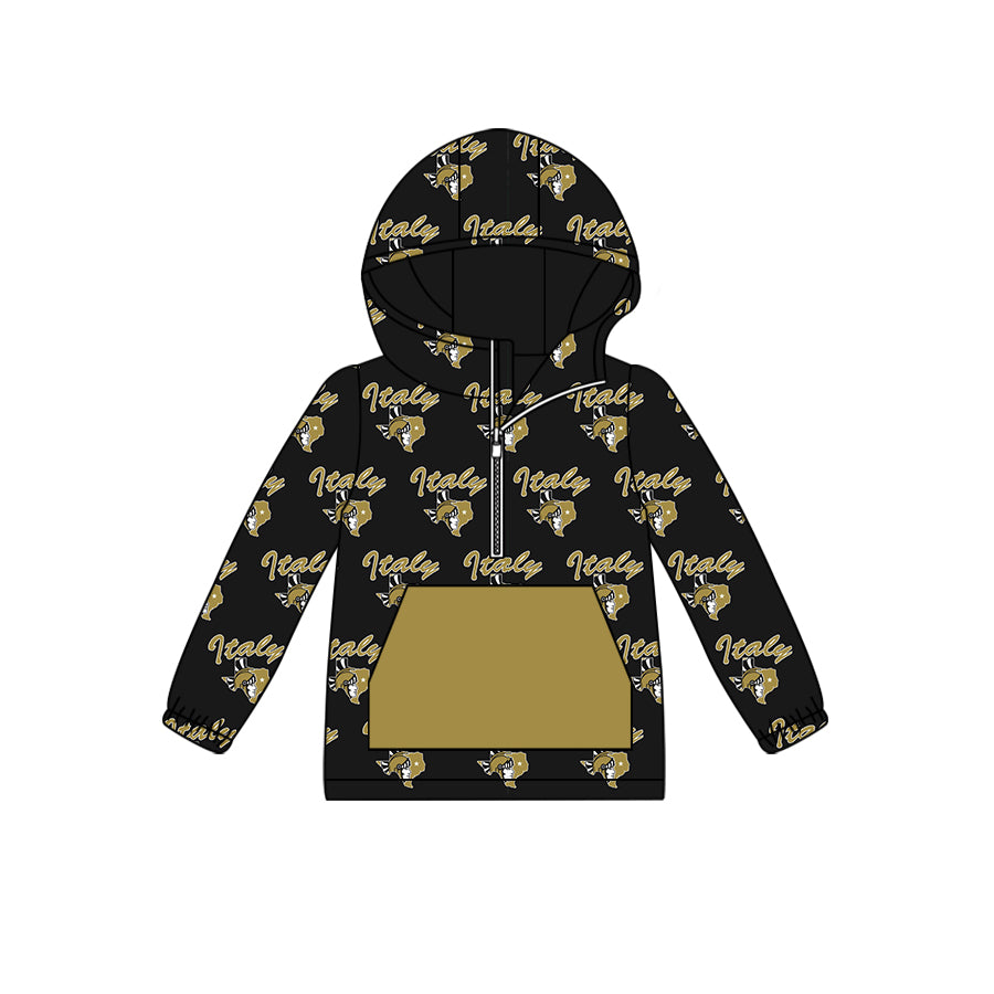 custom moq 5 tat about 6-8week Gold Black Hood Zip-Up Pullover Long Sleeve Boys