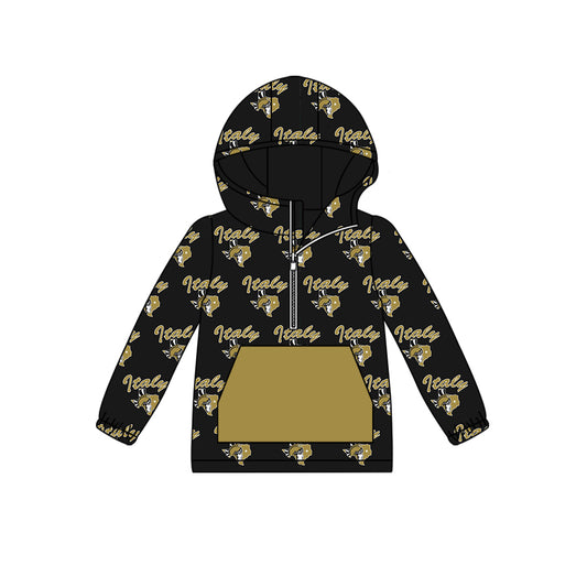 custom moq 5 tat about 6-8week Gold Black Hood Zip-Up Pullover Long Sleeve Boys