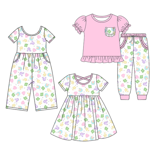 25.9.16 custom each style moq 5eta 6-8week Sibling Sisters baby girl short sleeve pants sets and dress and jumpsuit match family design