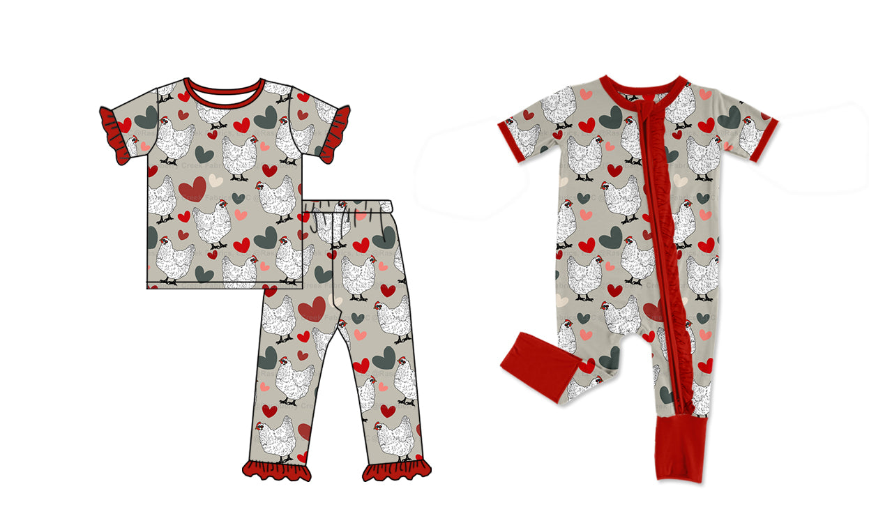 11.6 custom each style moq 5eta 4-6week Sibling Sister hen love baby girls short sleeve sets and rompers match design