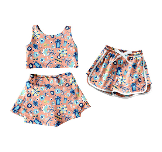 4.19 custom each style moq 5eta 4-6week Sibling Sister stitch floral baby girls clothes Short sleeve yoga dress and shorts match family design