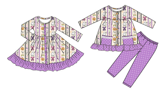 25.6.21 custom each style moq 5eta 4-6week Sibling Sisters Halloween baby girl long sleeve pants sets and dress match family design