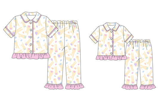 25.9.17 custom each style moq 8 eta 6-8week Sibling Sister bunny floral baby short sleeve pants sets and adult sets match design