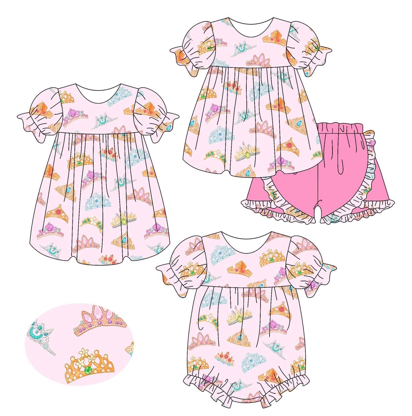 2.17 custom each style moq 5eta 4-6week Sibling Sisters baby girl short sleeve shorts sets and dress and rompers match family design