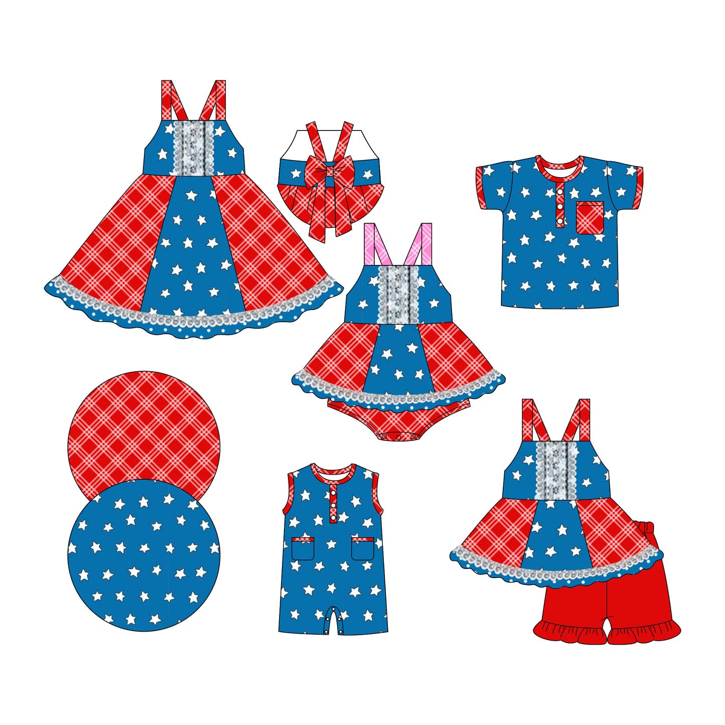 3.6 custom each style moq 5eta 4-6week Sibling Sisters stars baby girl short sleeve shorts sets and dress and rompers match family design