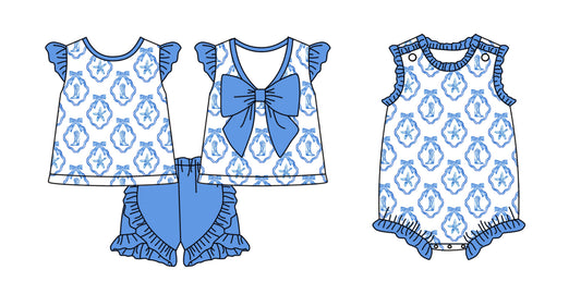 2.10 custom each style moq 5eta 4-6week Sibling Sister boot bow baby girls short sleeve shorts sets and romper match design