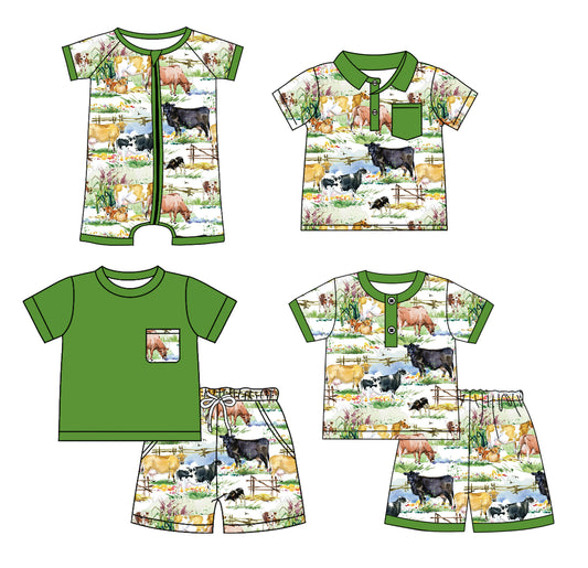 3.19 custom each style moq 5eta 4-6week Sibling Sister cow horse girl sets 1 and sets 2 and boy rompers and top match family design