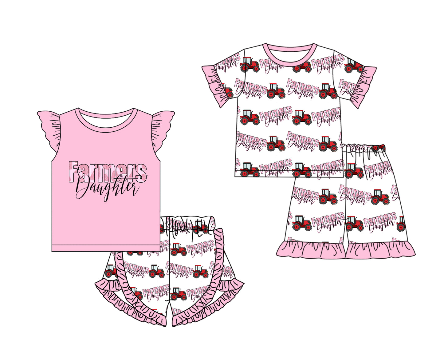 12.11 custom each style moq 5eta 4-6week Sibling Sister FARMERS baby girl short sleeve shorts sets and sets 2 match design
