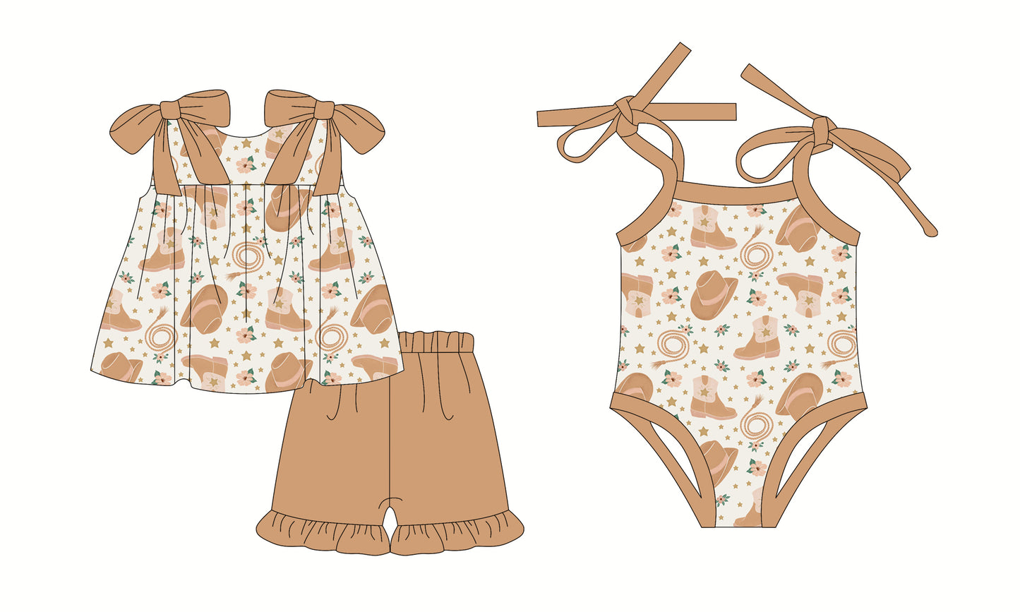 2.24 custom each style moq 5eta 4-6week Sibling Sister boot hat baby girl short sleeve shorts sets and romper match design