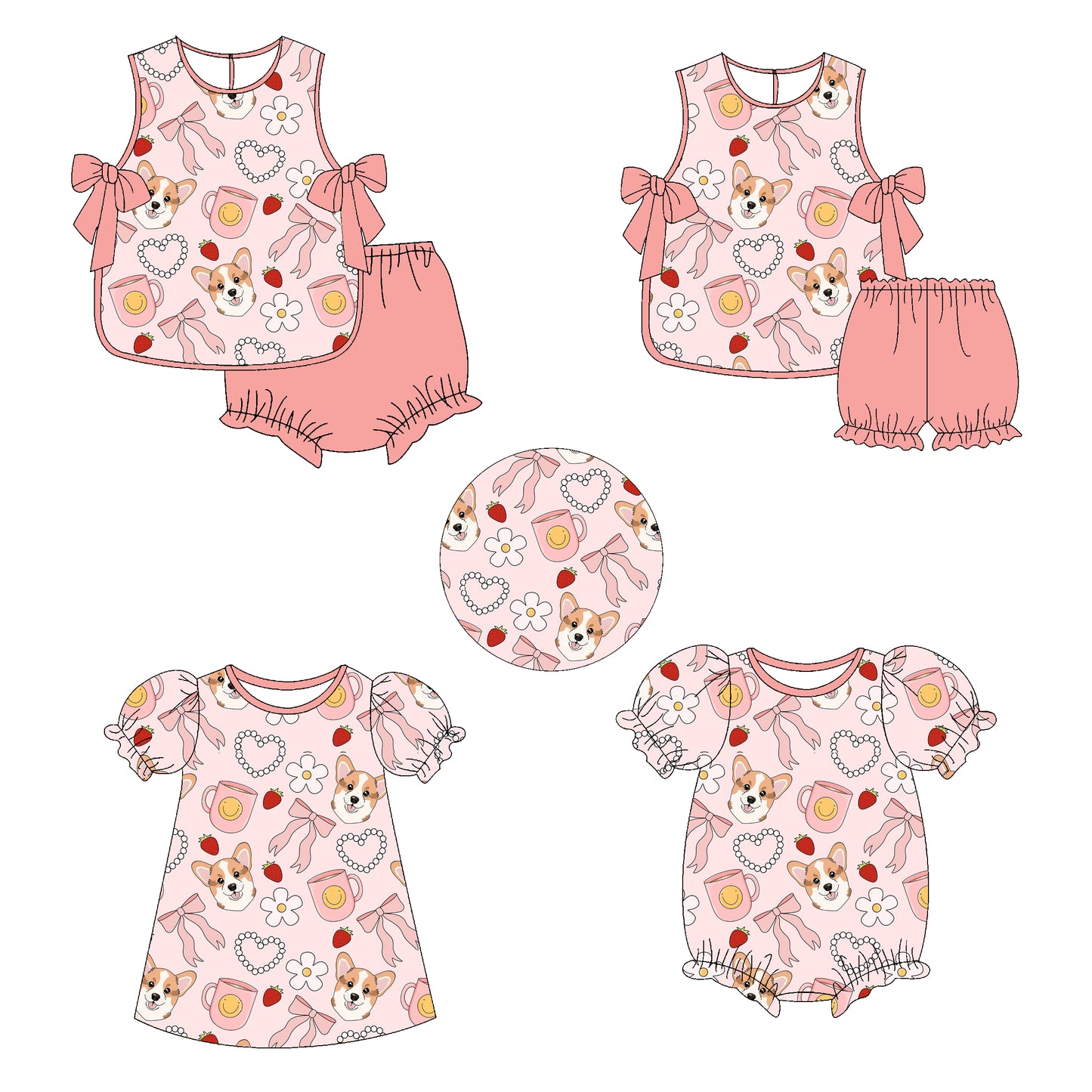11.11 custom each style moq 5eta 4-6week Sibling Sister dog bow baby girl short sleeve shorts sets and briefs sets 2 and girls romper and dress match design