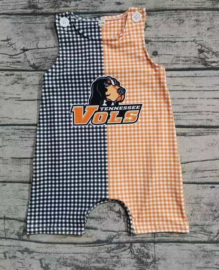 Custom moq 3 eta 6-8weeks Black and white plaid and orange and white plaid yin and yang style short romper