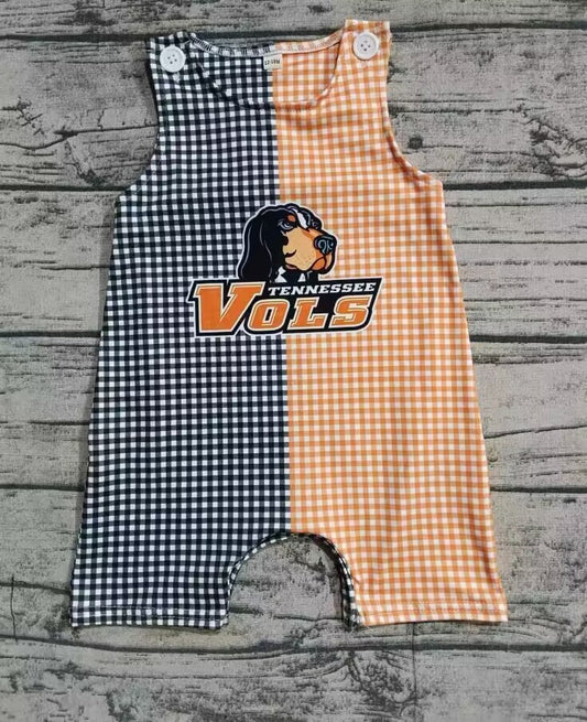 Custom moq 3 eta 6-8weeks Black and white plaid and orange and white plaid yin and yang style short romper