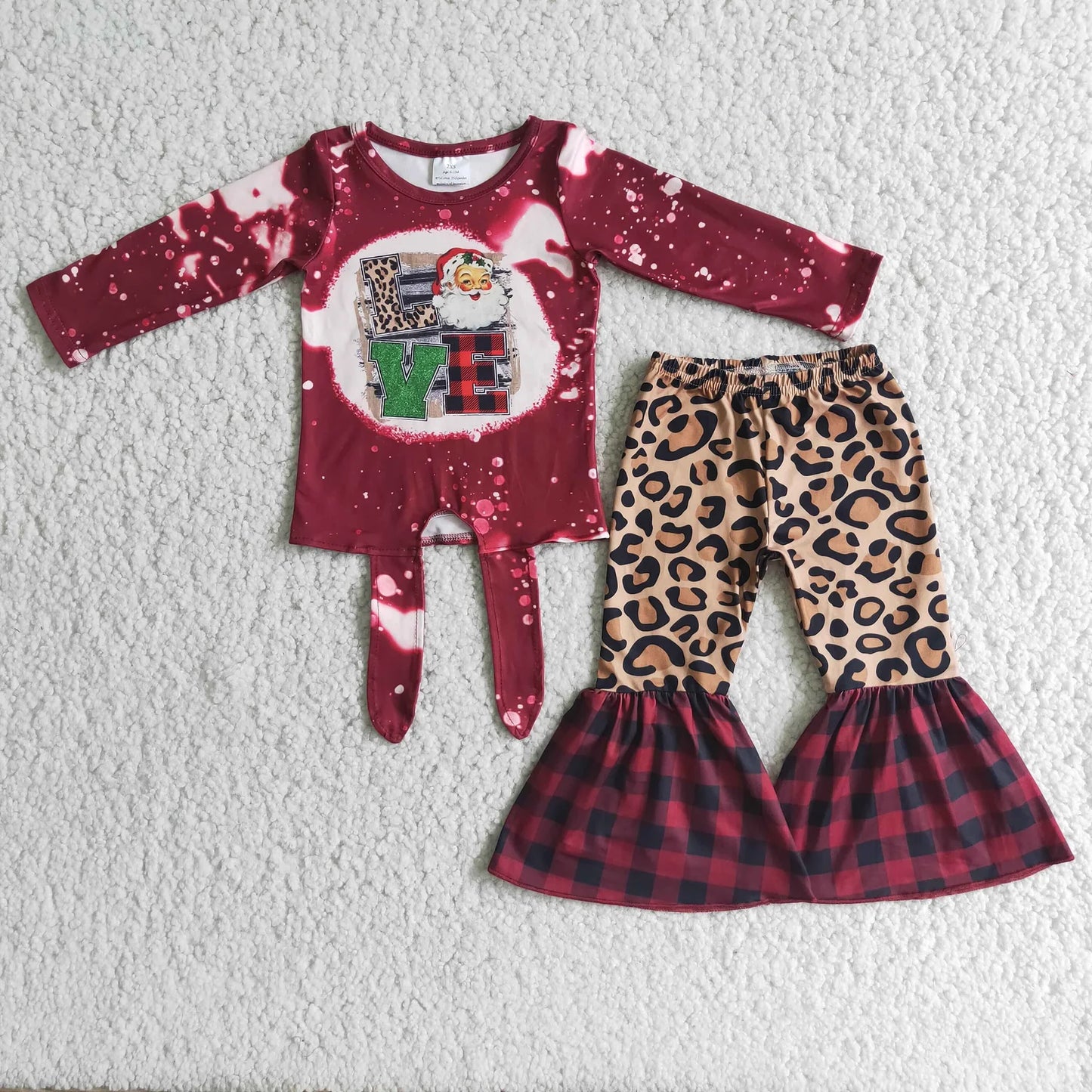 RTS NO MOQ Sibling milk silk Baby Girls Christmas Tractor Tree Bell Print Long Sleeve Top And Flared Bell Bottom Pants Two Piece Holiday Clothes Set
