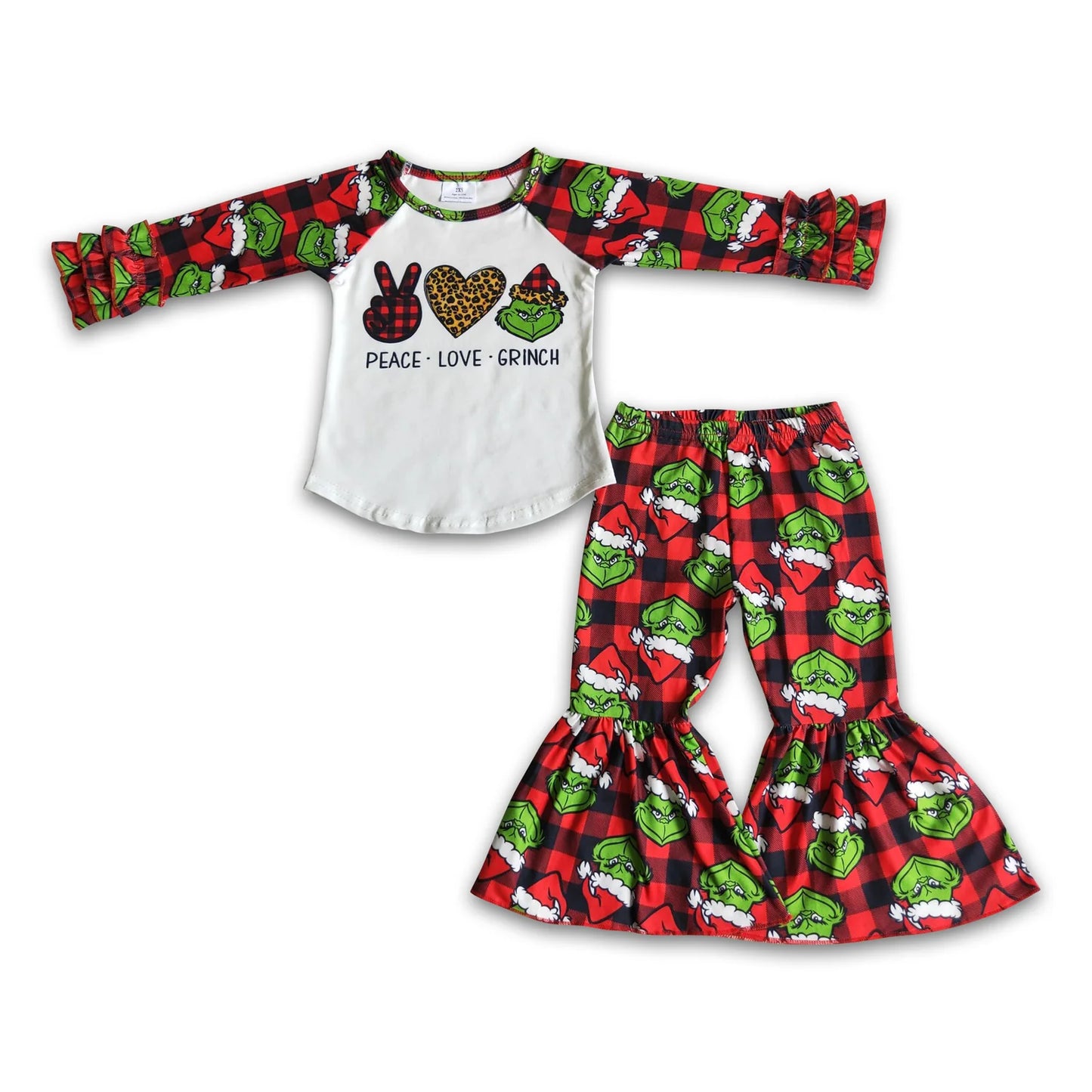 RTS NO MOQ Sibling milk silk Baby Girls Long Sleeve Top Bell Bottom Pants Holiday Clothes Set