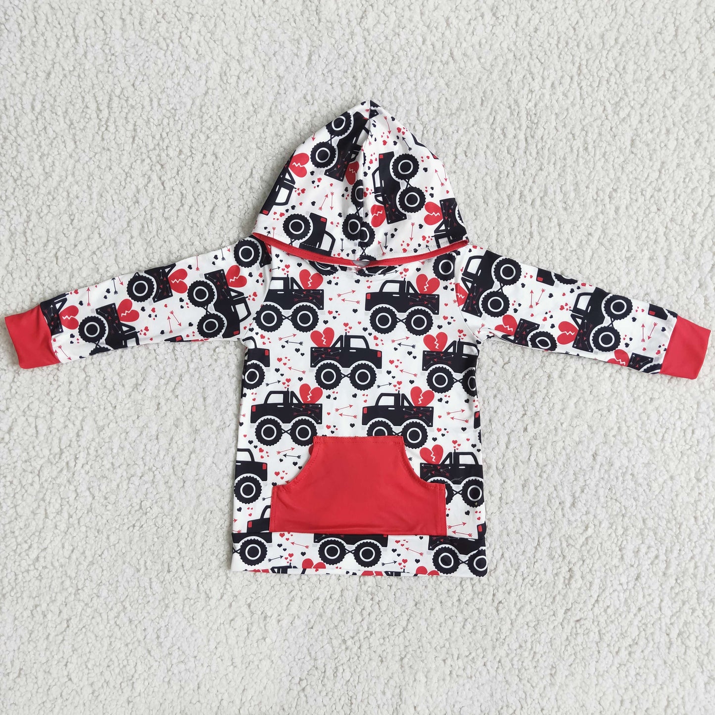 RTS NO MOQ（In Stock) 6 A11-20 Valentine's Day Trucker Hooded Pocket Sweatshirt