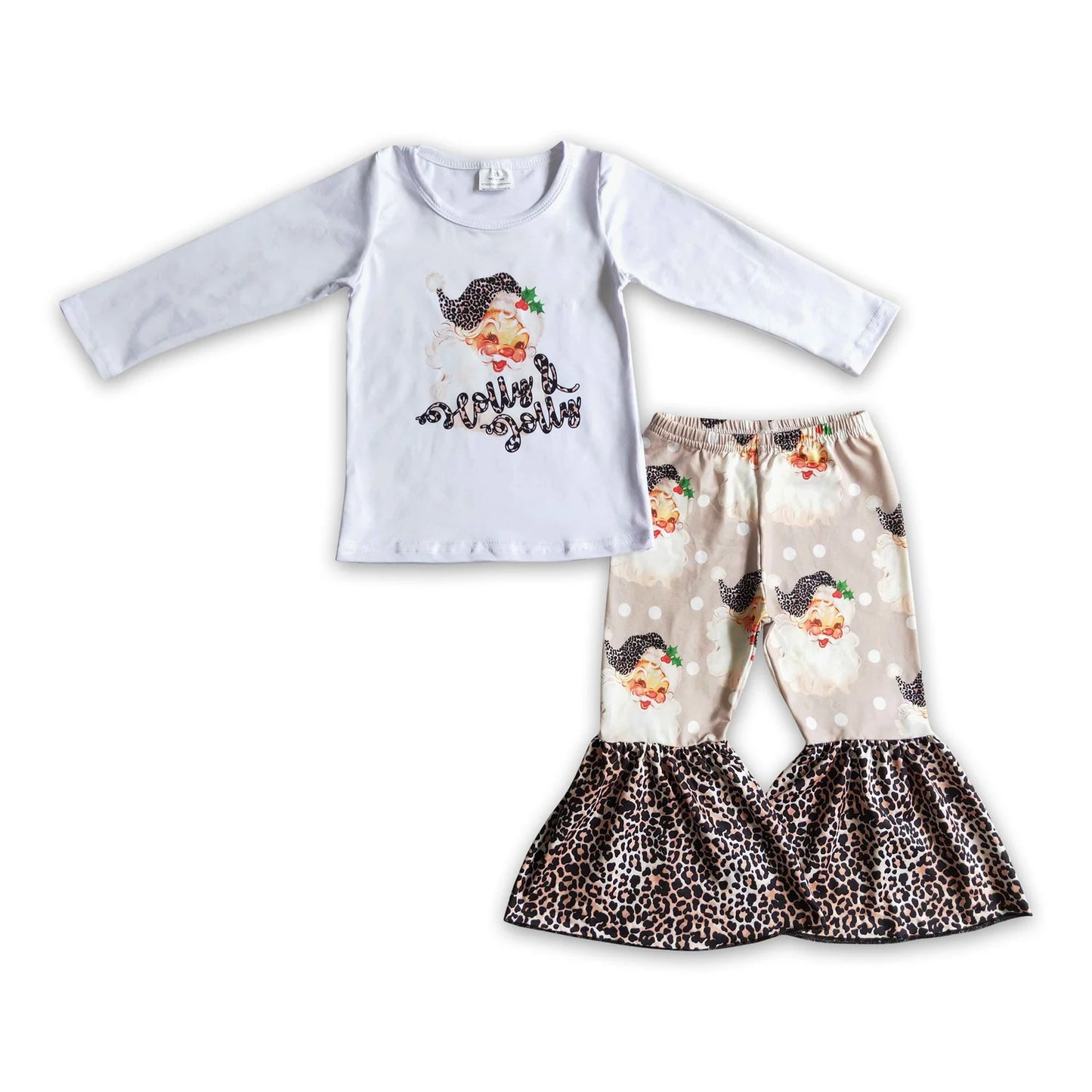 RTS NO MOQ Sibling milk silk Baby Girls Christmas Tractor Tree Bell Print Long Sleeve Top And Flared Bell Bottom Pants Two Piece Holiday Clothes Set