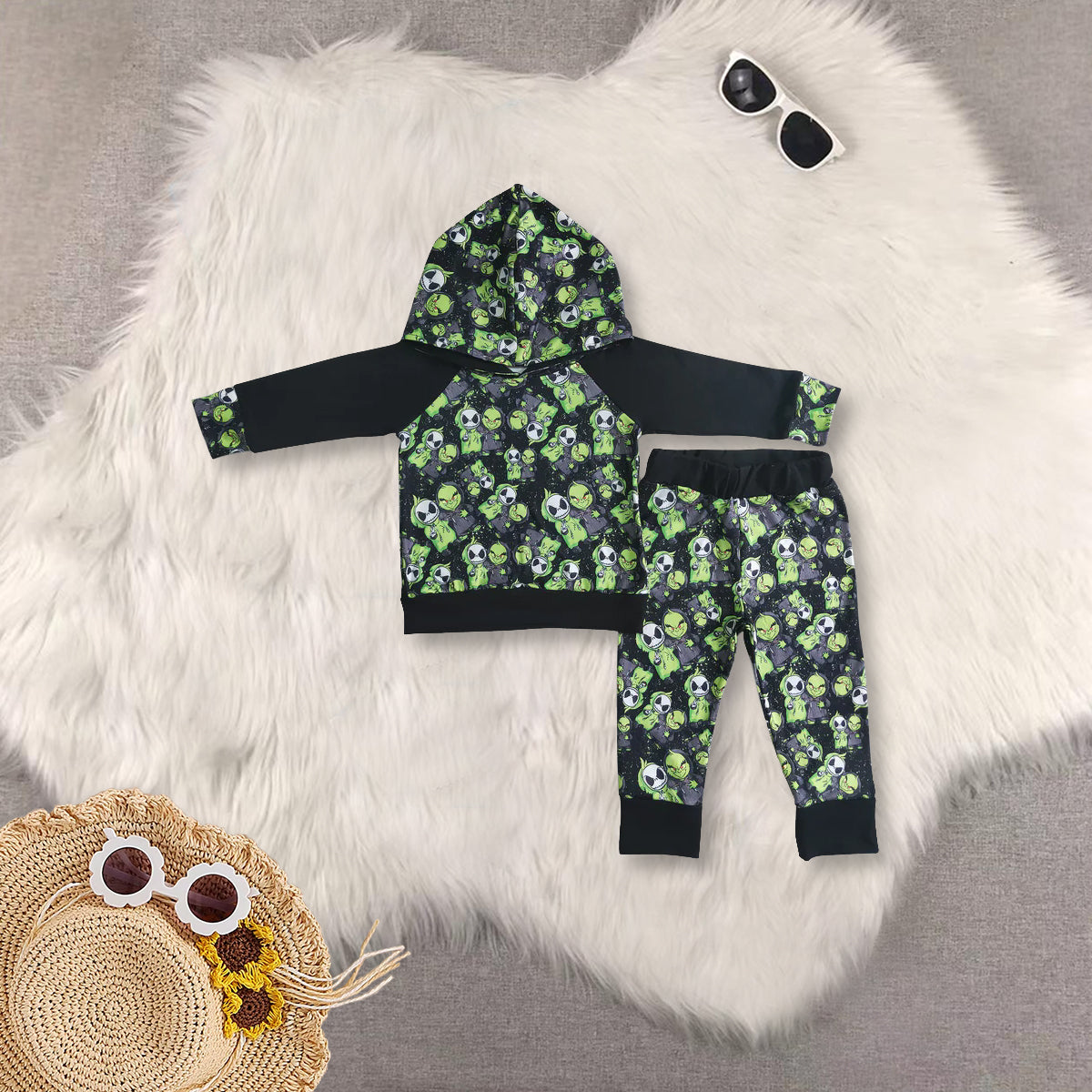 RTS NO MOQ Sibling baby boy clothes hooded long-sleeved trousers sets