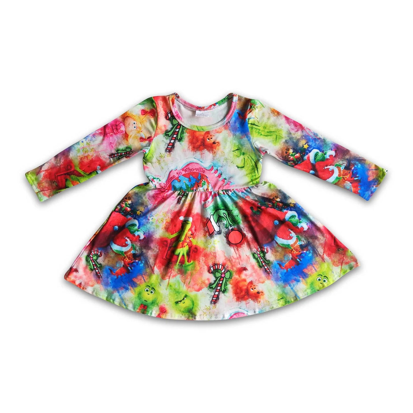 RTS NO MOQ Sibling milk silk Baby Girls Cute Christmas Long Sleeve Knee Length Dresses