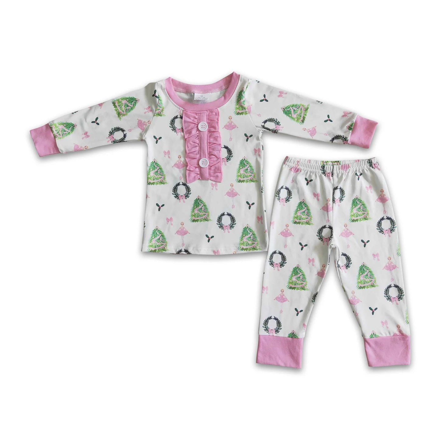 RTS NO MOQ Sibling milk silk Baby Girls Christmas Long Sleeve Top Pant Holiday Pajamas Outfit Set