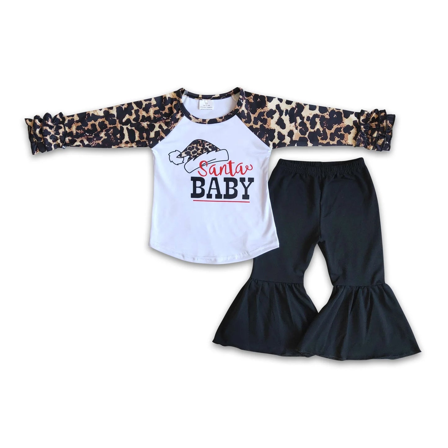RTS NO MOQ Sibling milk silk Baby Girls Long Sleeve Top Bell Bottom Pants Holiday Clothes Set