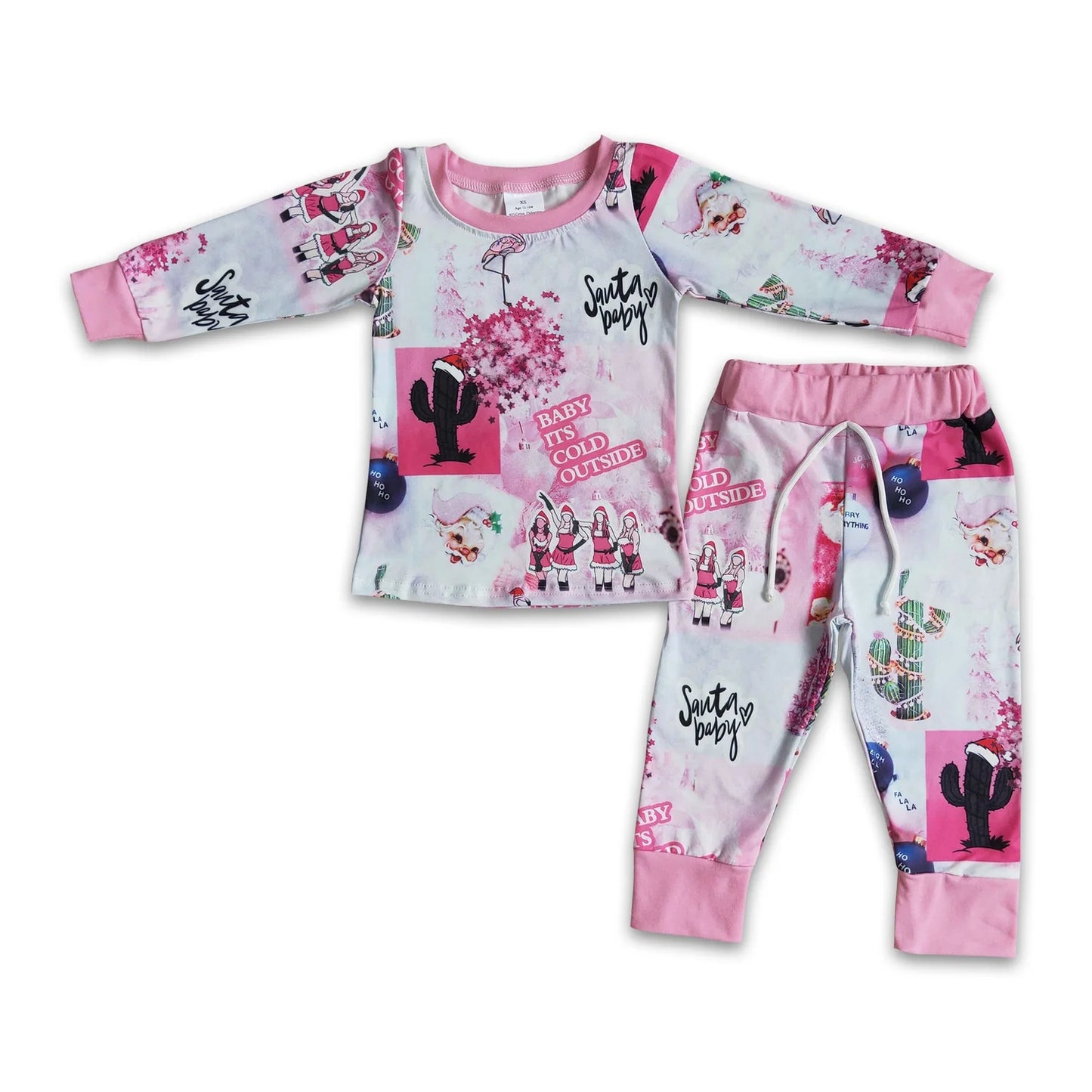 RTS NO MOQ Sibling milk silk Cute Clothes Baby Girls Christmas Long Sleeve Top Pant Holiday Outfit Set