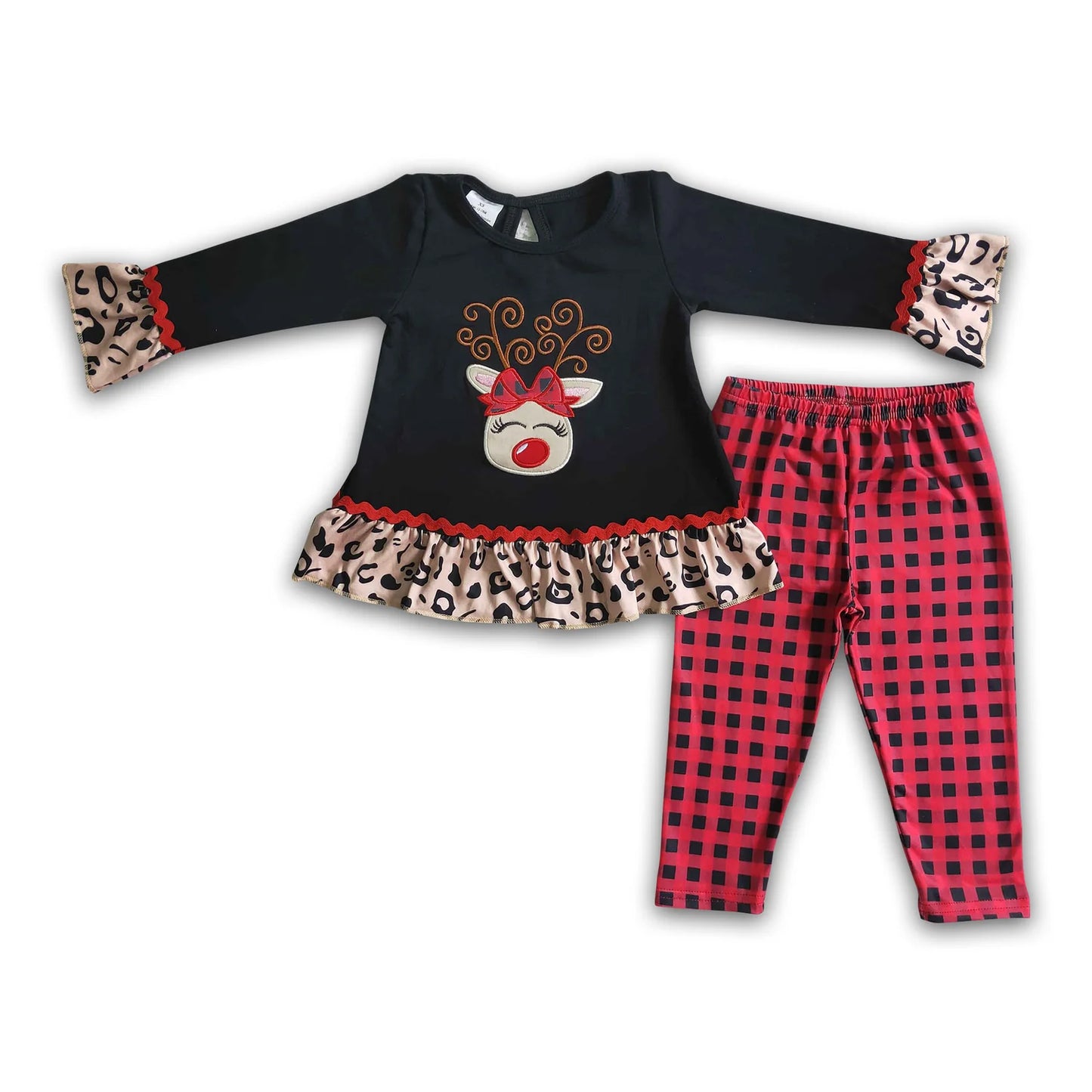 RTS NO MOQ Sibling milk silk Baby Girls Christmas Pink Santa Print Long Sleeve Top And Leggings Set