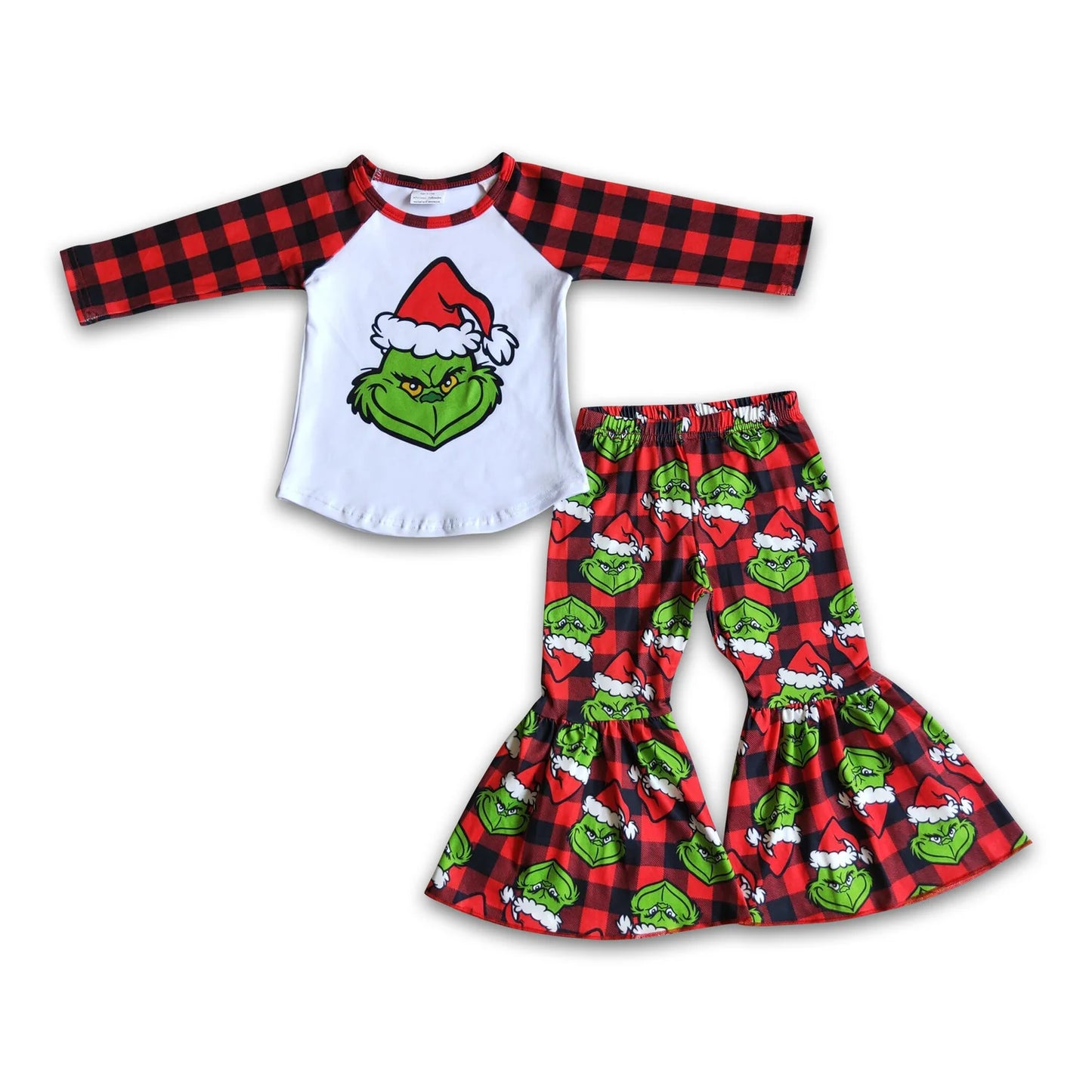 RTS NO MOQ Sibling milk silk Baby Girls Long Sleeve Top Bell Bottom Pants Holiday Clothes Set