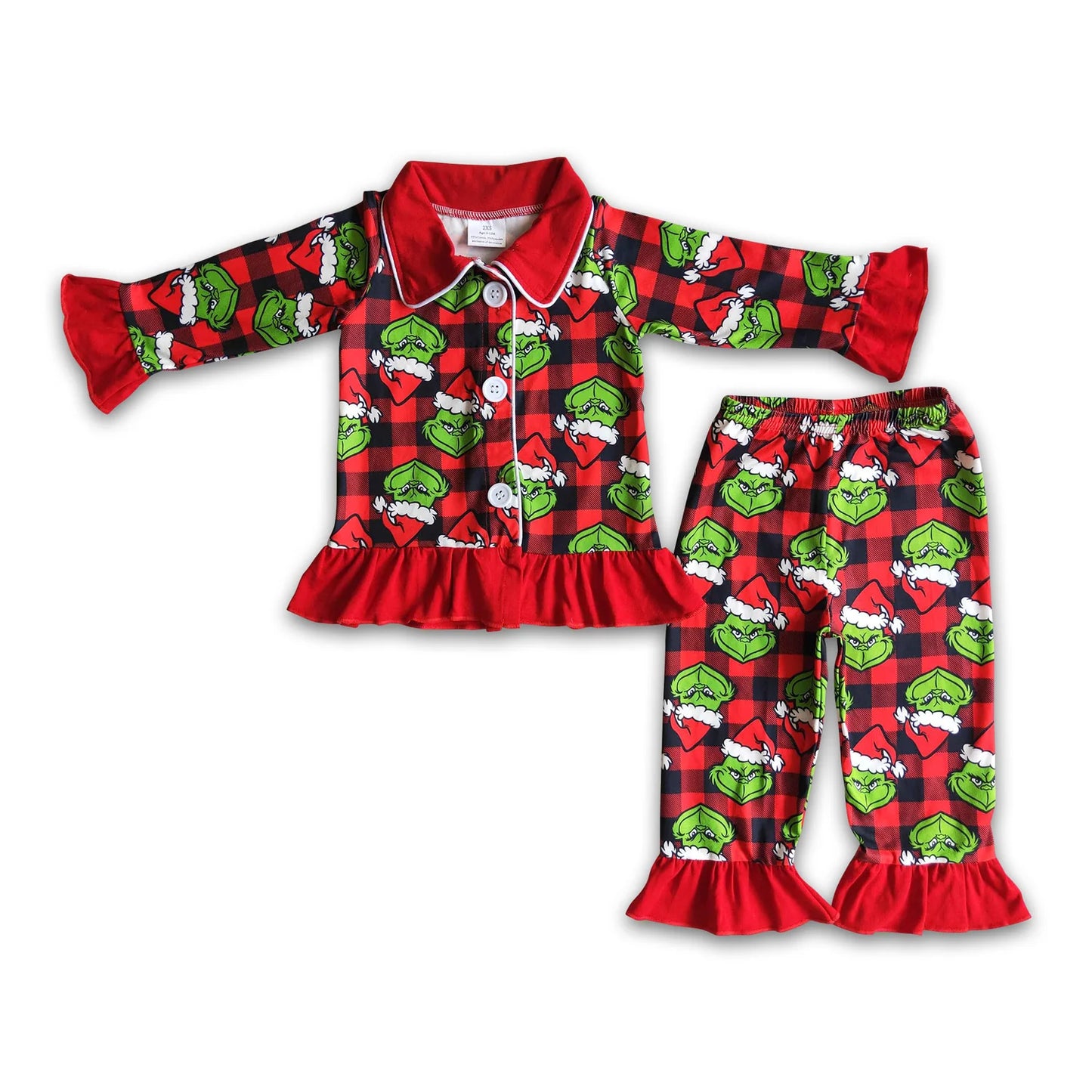 RTS NO MOQ Sibling milk silk Baby Girls Christmas Santa Long Sleeve Top Pants Pajamas Outfit Set