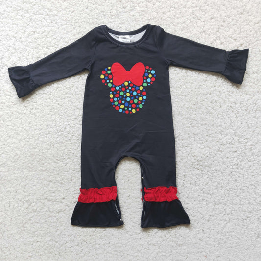 6 A19-20 girls Bow Black long sleeve romper