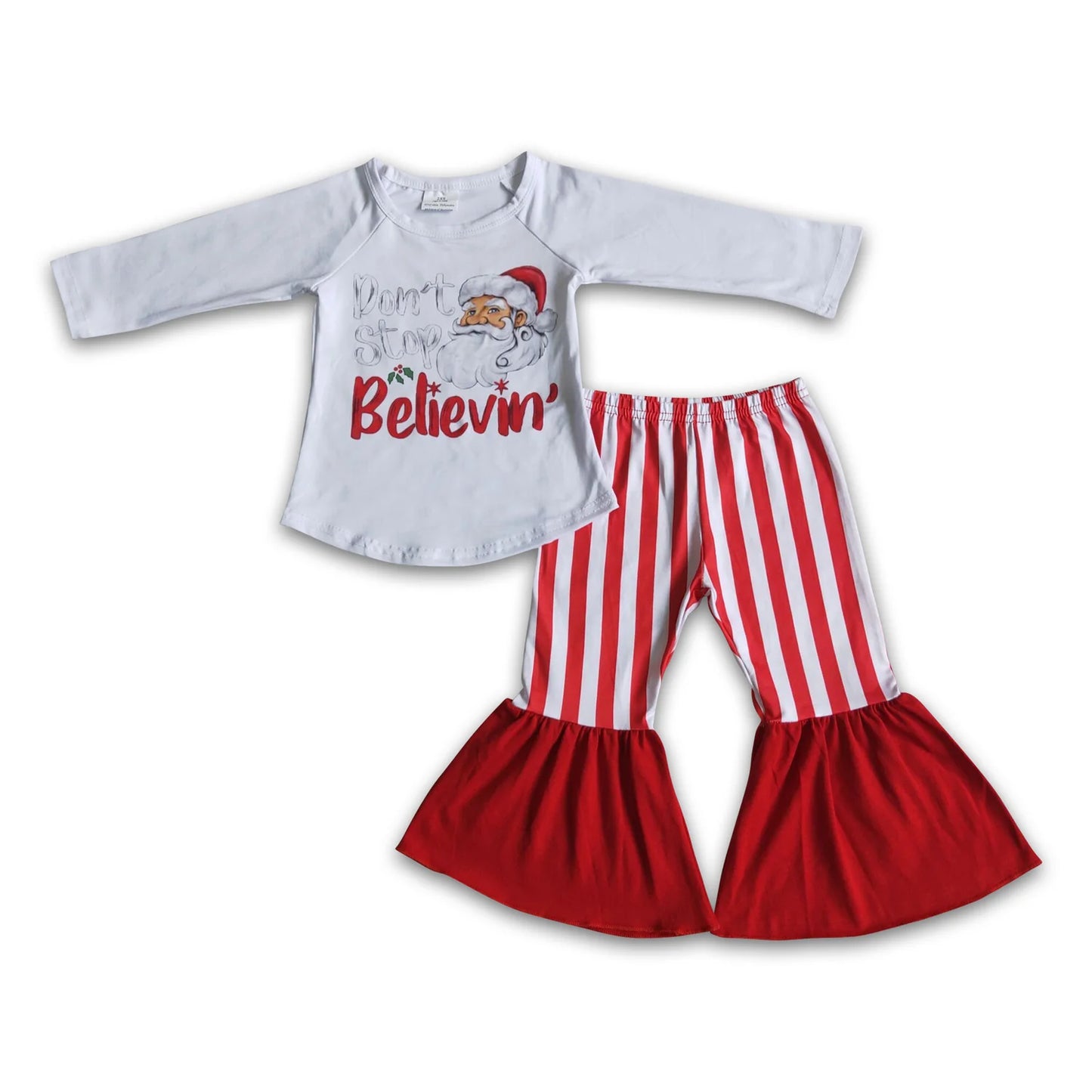RTS NO MOQ Sibling milk silk Baby Girls Long Sleeve Top Bell Bottom Pants Holiday Clothes Set