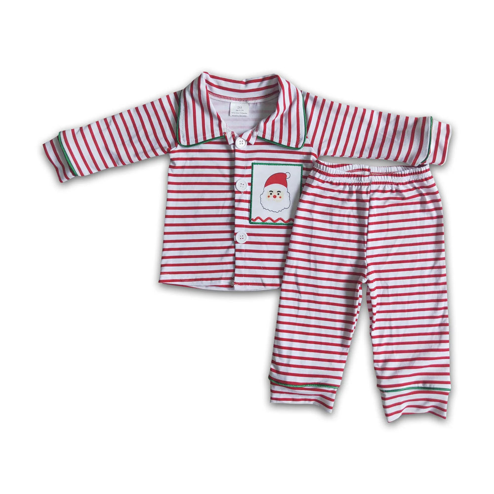 RTS NO MOQ Sibling milk silk Baby Boys Christmas Farm  Button Up Top  Pants Sleep Matching Outfits